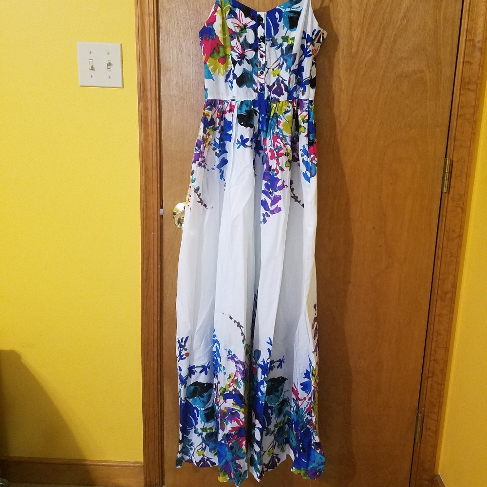 White with Multicolored Flowers Maxi Dress